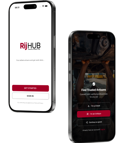Rijhub platform interface on a smartphone